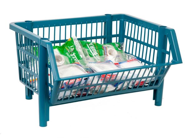 CESTO PLÁSTICO EMPILHÁVEL MEDIO AZUL- KIT COM 12