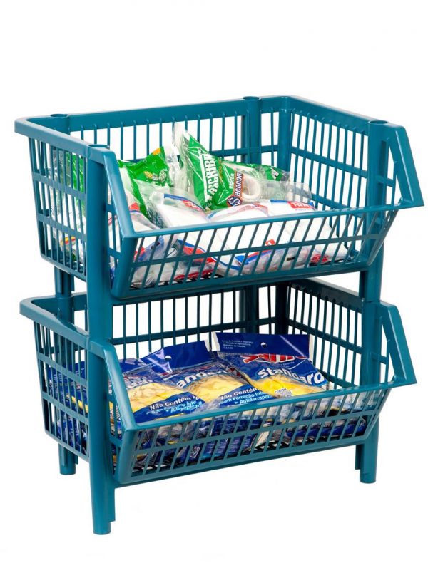CESTO PLÁSTICO EMPILHÁVEL PEQUENO AZUL- KIT COM 12