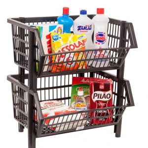 CESTO PLÁSTICO EMPILHÁVEL PEQUENO PRETO - KIT COM 12